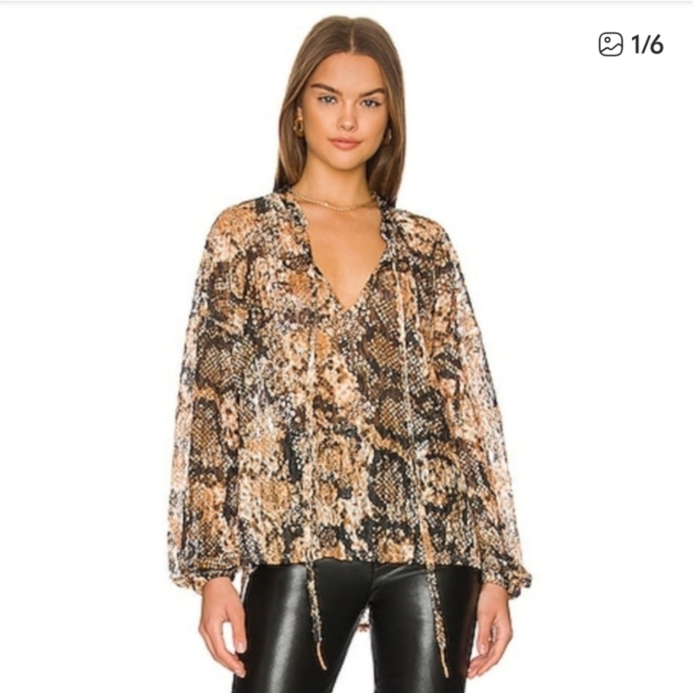 Free People Blouse Women's XS Out For The Night Snake Combo Oversized